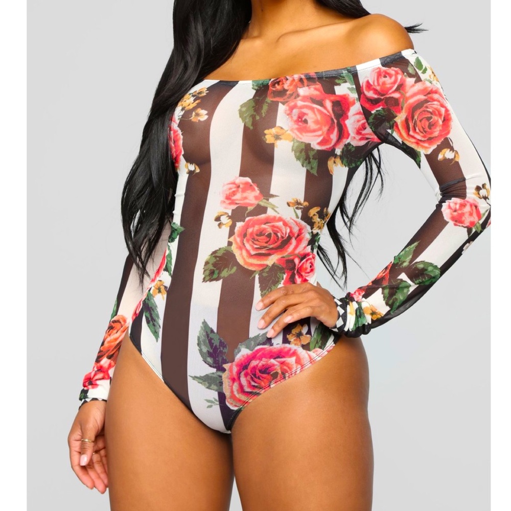 Sheer, Rose Black and White Bodysuit